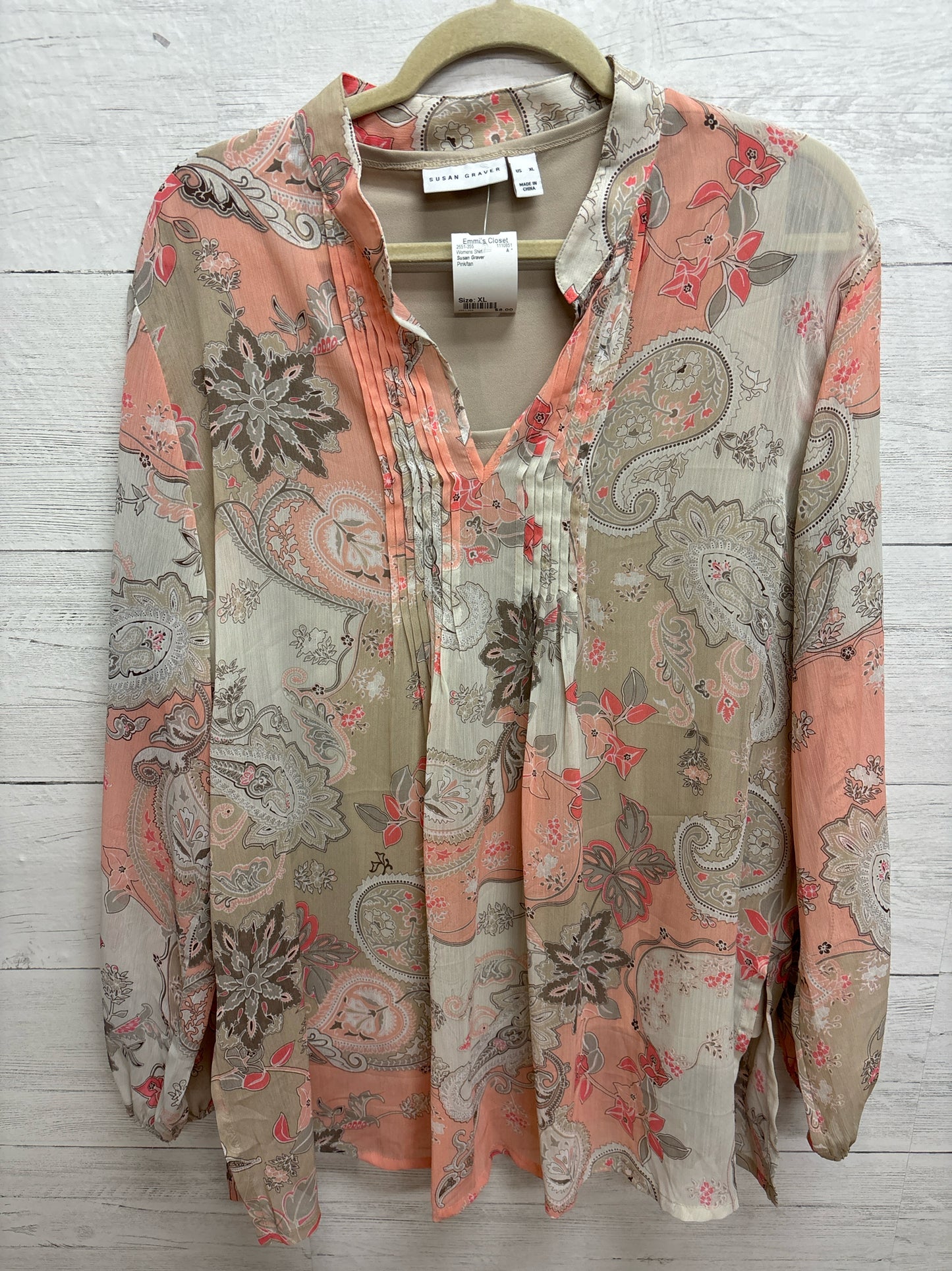 Size XL Susan Graver Pink/tan Womens Shirt