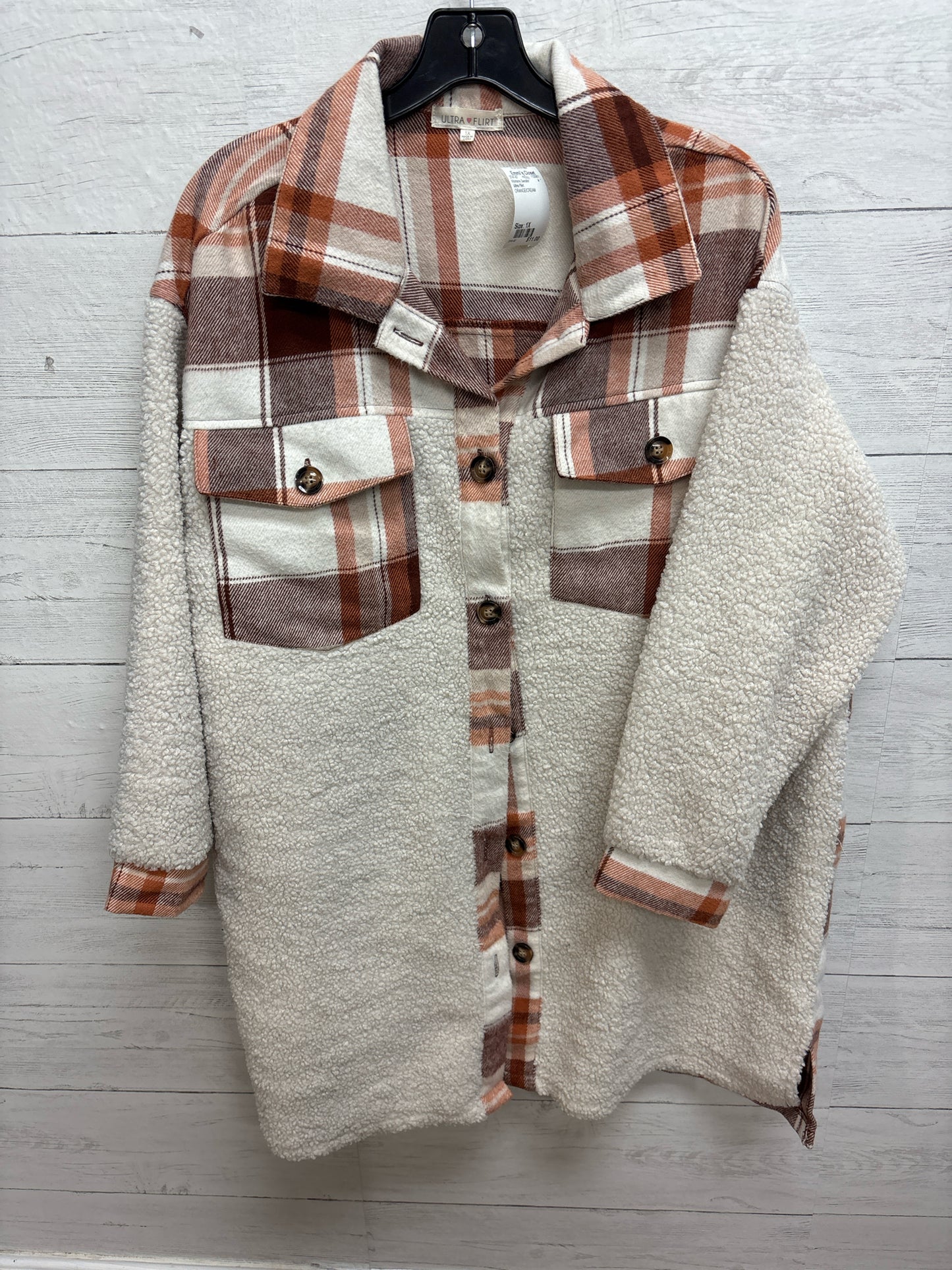 Size 1X Ultra Flirt ORANGE/CREAM Womens Sweater