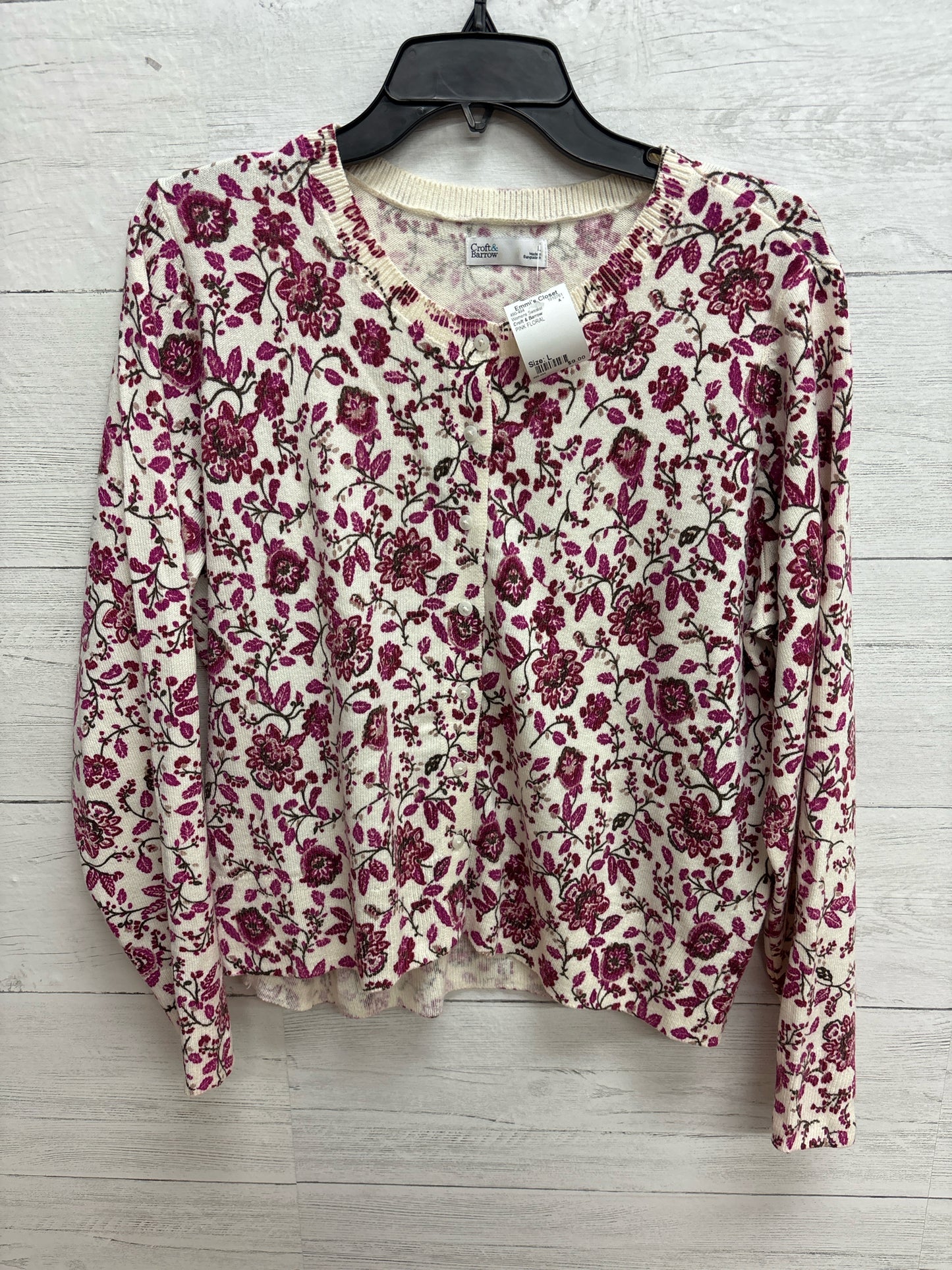 Size L Croft & Barrow PINK FLORAL Womens Sweater