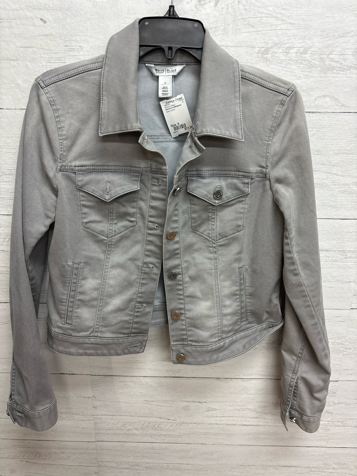 Size 6 WhiteHouseBlkMarket Grey Denim Womens Jacket