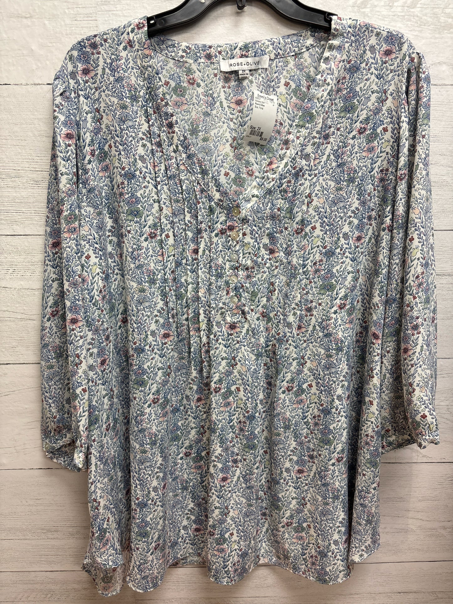 Size 2X Rose & Olive Blue Womens Shirt