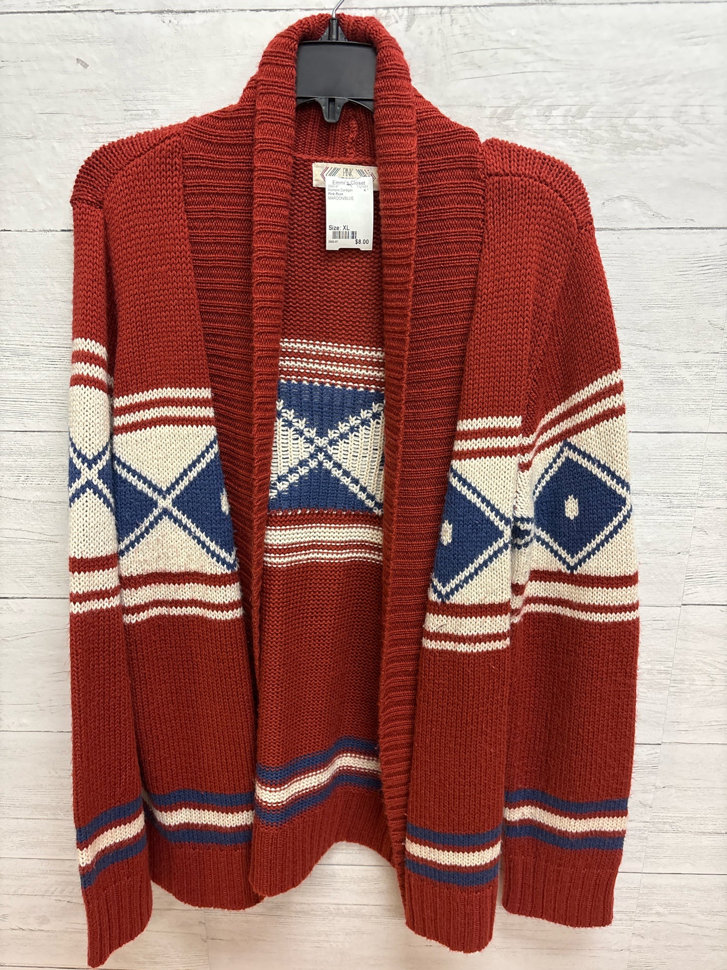 Size XL Pink Rose MAROON/BLUE Womens Cardigan