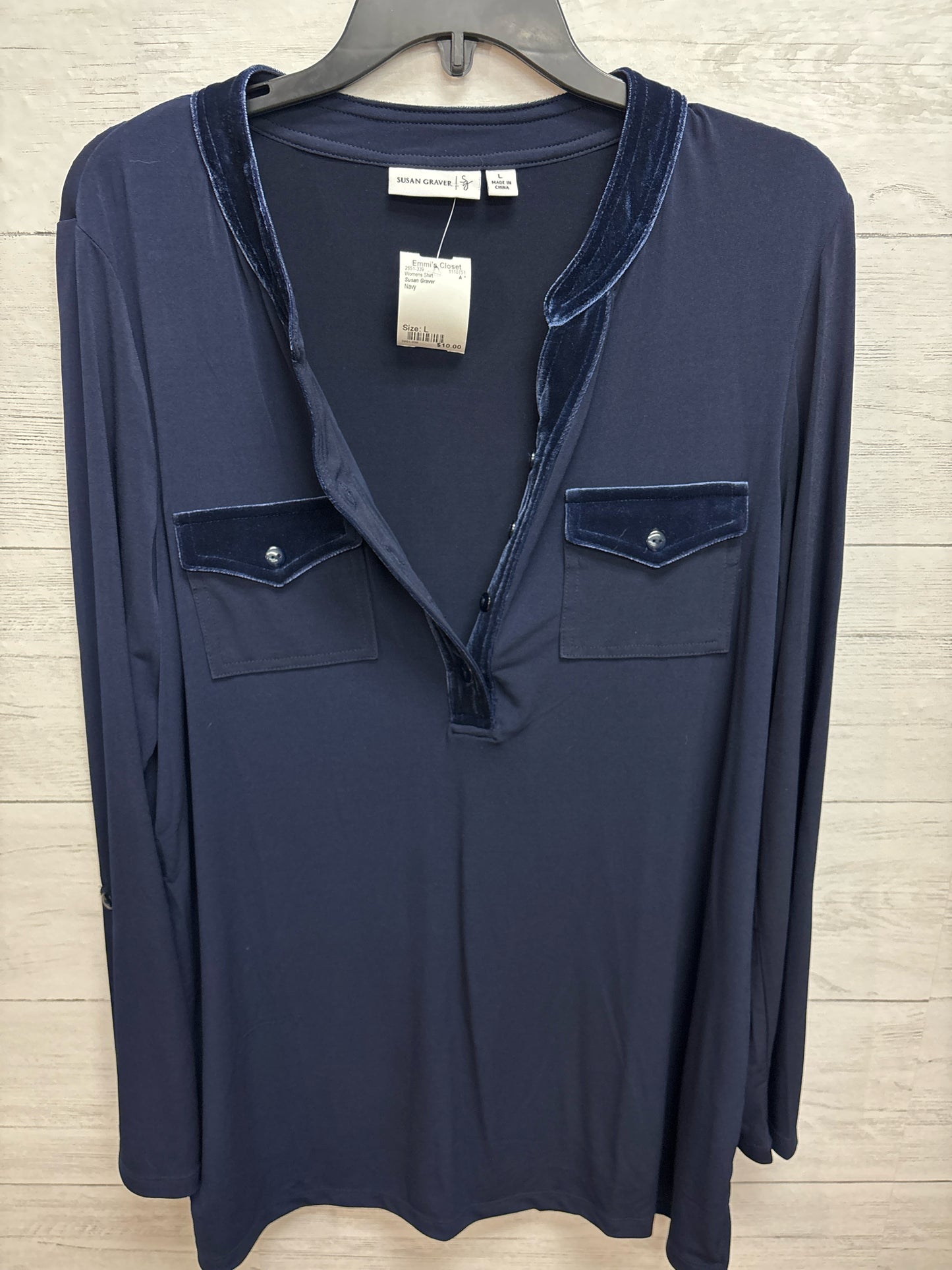 Size L Susan Graver Navy Womens Shirt