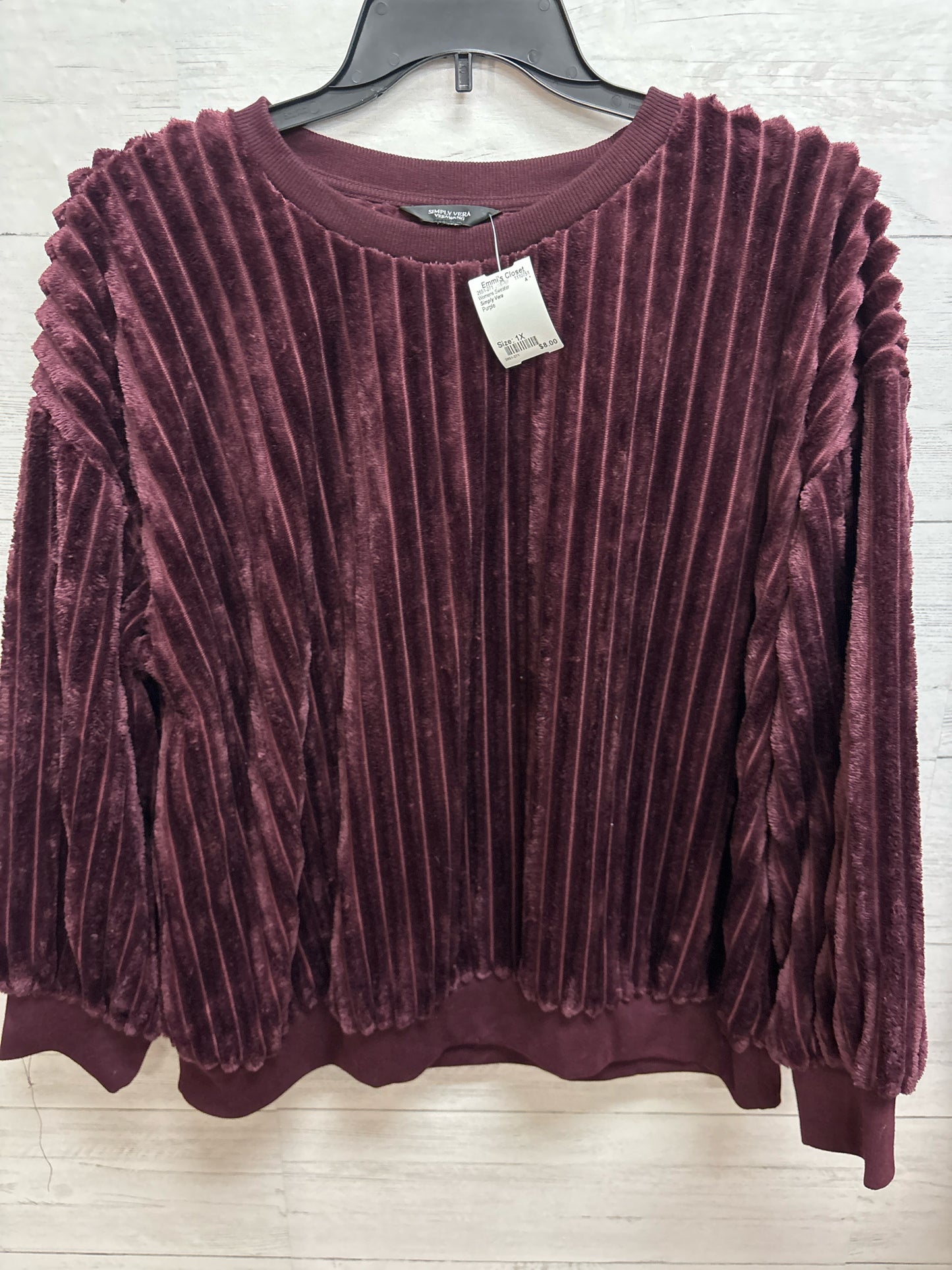 Size 1X Simply Vera Purple Womens Sweater