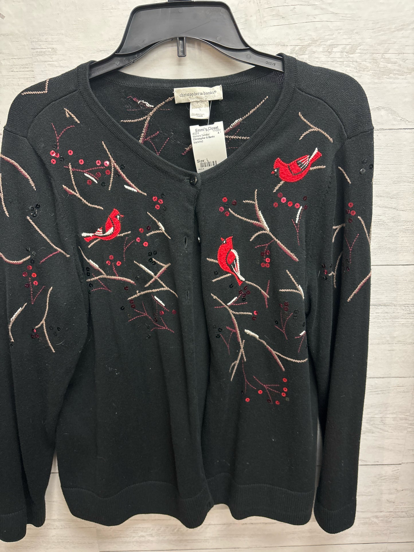 Size L Christopher & Banks black/red Womens Sweater