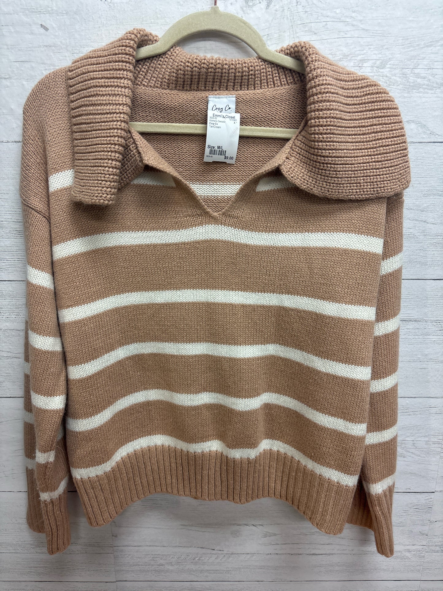 Size M/L Cozy Co Tan/Cream Womens Sweater