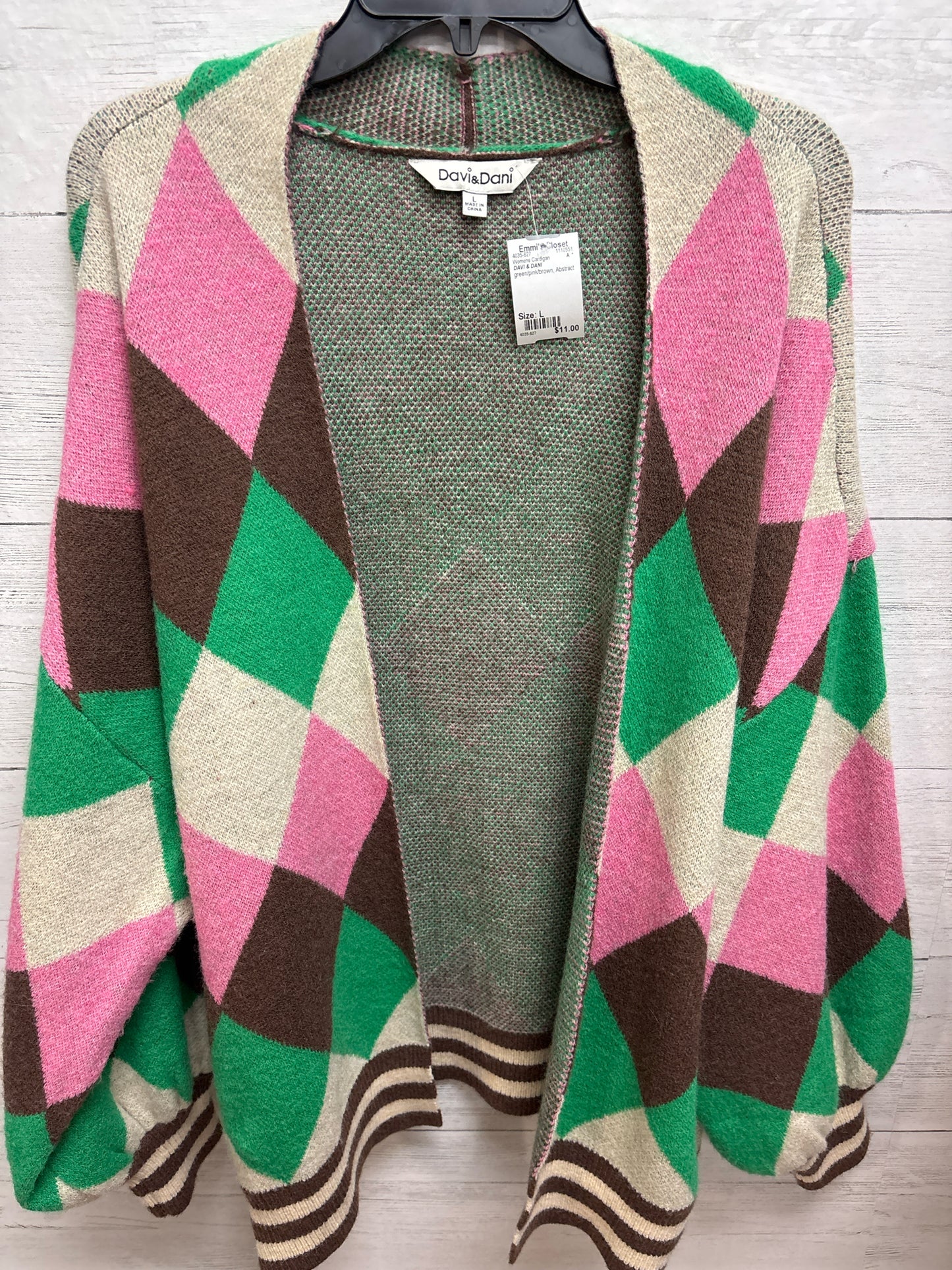 Size L DAVI & DANI green/pink/brown Womens Cardigan