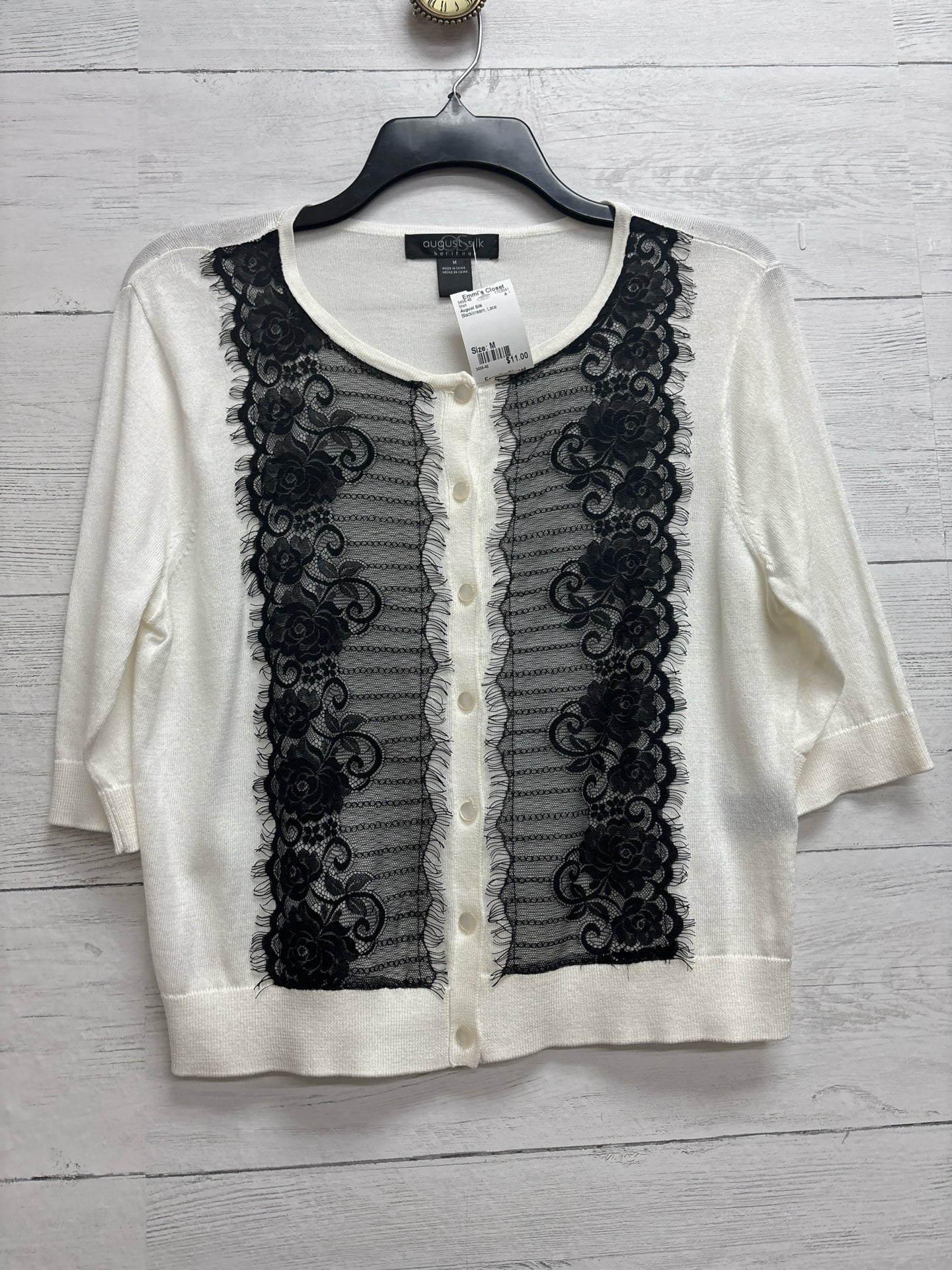 Size M August Silk Black/cream Shirt