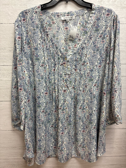 Size 2X Rose & Olive Blue Womens Shirt
