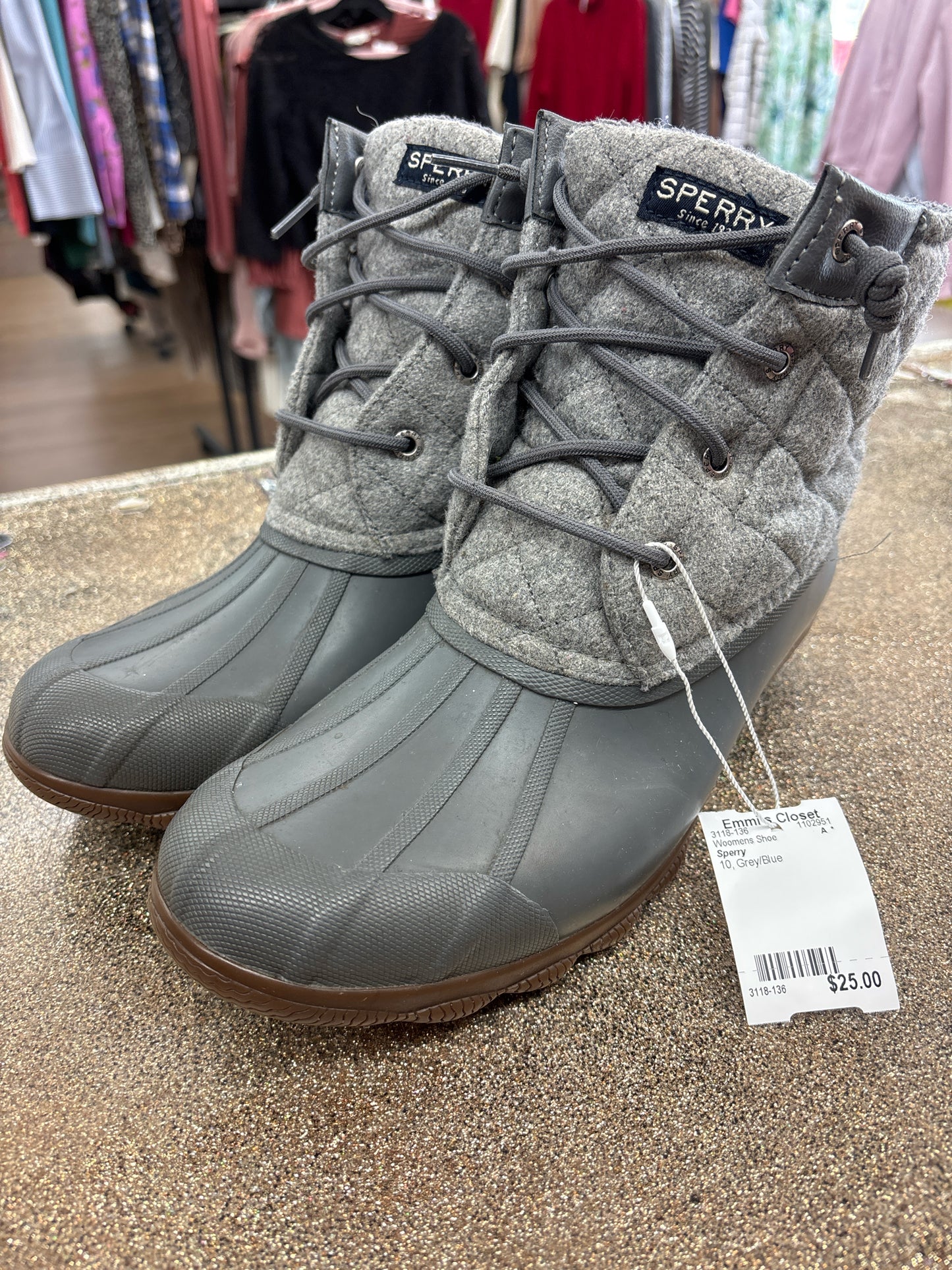 10 Sperry Grey/Blue Woomens Shoe