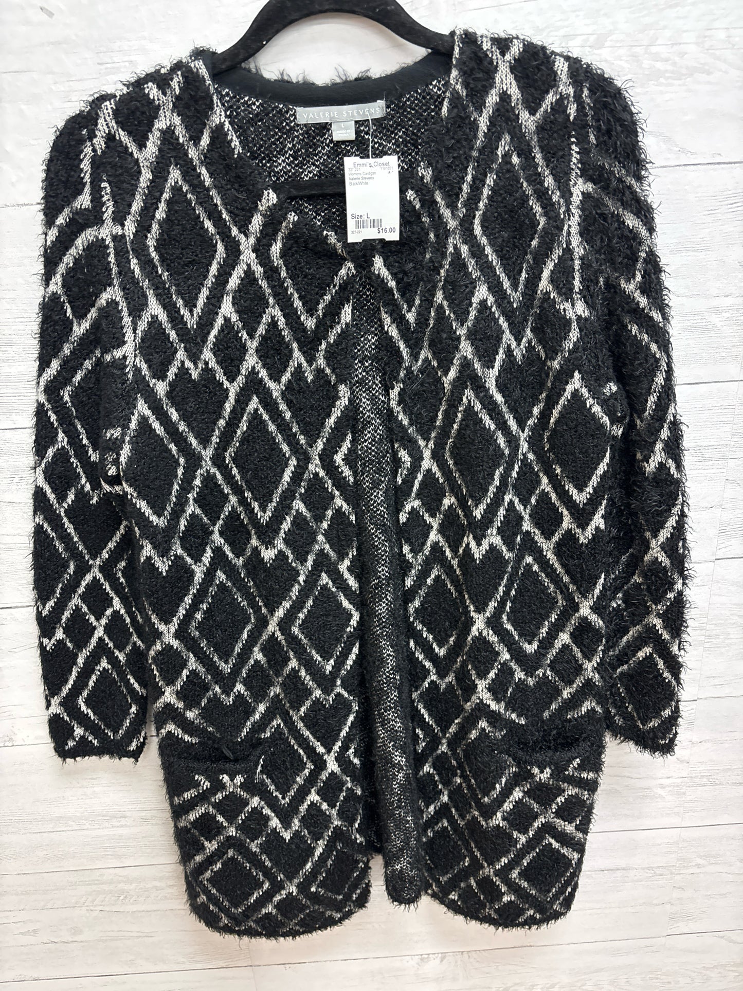 Size L Valerie Stevens Black/White Womens Cardigan