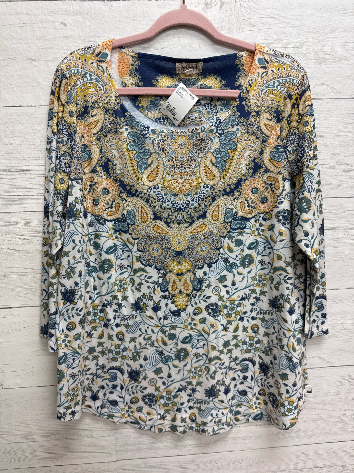 Size 1X One World Yellow/White Shirt