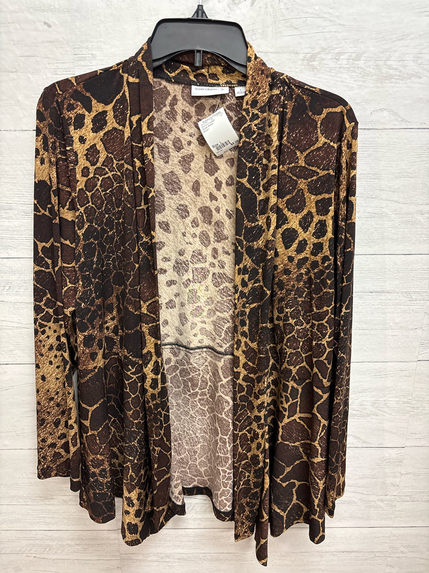 Size L Susan Graver Brown Womens Cardigan